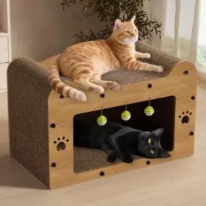 고양이 대형 골판지 하우스 더블 침대 숨숨집 스크래쳐