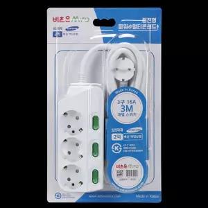 멀티코드 개별 스위치(브리스터) 3구 (3호) 3M 16A KS