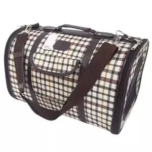 펫라인 베이지 체크 이동가방(소) 강아지외출 고양이외출 체크무늬