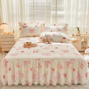 꽃무늬 퀼트 침구 미끄럼 매트리스 커버 방지 세트 레이스 침대 순면 스커트 시트 보호
