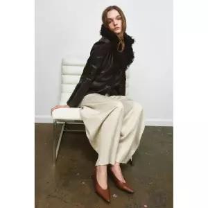 ZARA 레더 키튼힐 슈즈 - 브라운 {WLM}