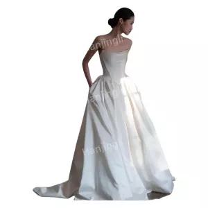 웨딩스냅 브라이덜샤워 빈티지 오프숄더 새틴 파티 셀프웨딩 드레 고급 피로연 경혼식 2부