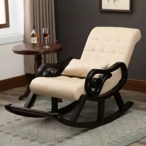 원목흔들의자 앤틱 가죽 안락의자 독서 인테리어