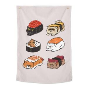 이자카야 캐릭터 커튼 그림 귀여운 4종 벽 장식 터 고양이