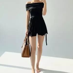 [하프클럽/]여성용 봄 여름 셔링 언발란스 리본 미니 스커트 바지