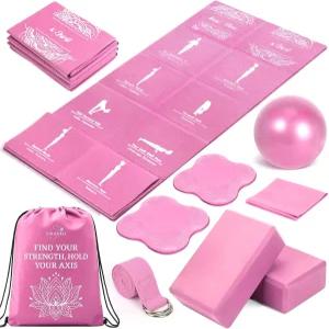 2팩 요가 블록과 스트랩이 있는 여성용 ViraAxis 접이식 매트 및 블록 세트 가방이 얇은 논 슬립 필라테스