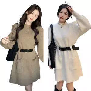 [미라클세븐]여성용 가을 겨울 하프넥 니트 미니 원피스