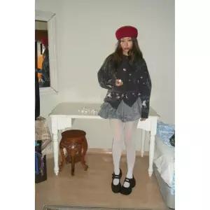 ZARA 체크 벨트 스커트 팬츠 - 그레이 / 블루 {WLM}