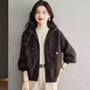 볼사스 여사친 니트 추동 캐주얼 후드 카디건 숏 상의 ADOR3