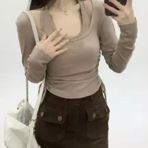 [하프클럽/]여성용 스타일 홀터넥 컷아웃 티셔츠