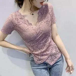 시스루 레이스 반팔티 여성 슬림핏 티셔츠 469