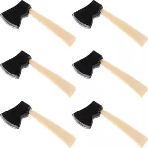 인형의 집 정원 액세서리를 위한 야드웨 6pcs 미니어처 나무 손잡이 금속 해쳇 세트 할로윈 장식 및 공예