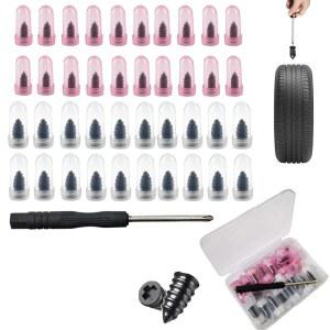 [미국배송] 40 PCS 타이어 수리 고무 못 키트 2가지 크기 키트 U2013 고속 셀프 서비스 도구 박스 및 드라이버 자동차 오토바이 지프 펑크 수리에 적합