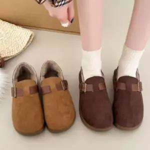 [하프클럽/]여성용 부드러운 스웨이드 퍼 안감 버클 로퍼