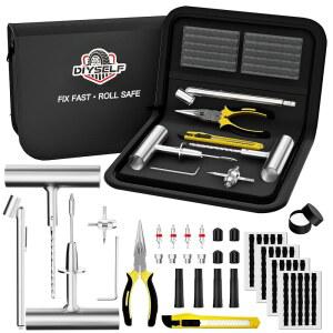 [미국배송] DIYSELF 45PCS 타이어 수리 키트 플러그 패치 키트 헤비 듀티 플랫 차량용 펑크 자동차 오토바이 트럭 SUV RV ATV UTV 트랙터 트레일러