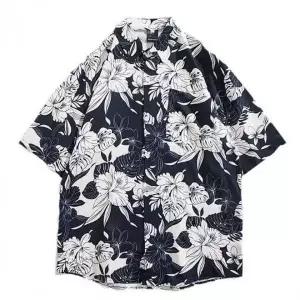 하와이안 반팔 셔츠 남성 야자수 꽃무늬