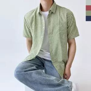 썸머 체크 반팔 남방 셔츠 남자 4색상 시어서커