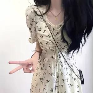 여친 원피스 스커트 롱 여름 퍼프소매 슬림핏 소프트 A라인 플라워 하객 프렌치 ADOR2