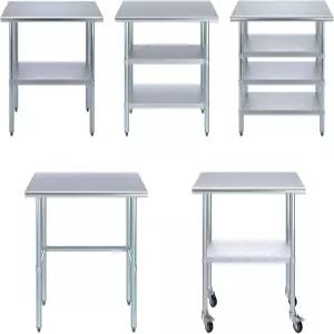 스테인리스 스틸 테이블 + 캐스터 추가 43 사이즈 중 선택 주방 준비 유틸리티용 NSF 금속 작업 상업용 및
