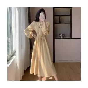 원피스 여성용 봄가을 날씬해 플라워 부드러운 쉬폰원피스 바람으로 시폰 쉬폰 보이는핏 긴팔 ADOR3