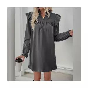 여친 치마 미니 가을 드레스 프릴 시폰 루즈핏 쉬폰원피스 솔리드 긴팔 ADOR1