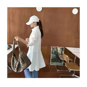 원피스 여성용 가을 시폰 쉬폰 긴팔 프릴 셔츠 쉬폰원피스 솔리드 드레스 ADOR3