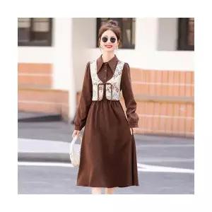 원피스 스커트 춘추 빈티지 여성원피스 페이크투피스 플라워 조끼 긴팔 ADOR3