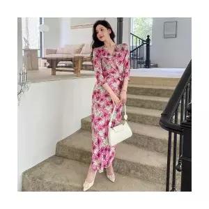 원피스 스커트 스타 커버 프렌치 여자원피스 랩 프린트 플라워 브이넥 ADOR3