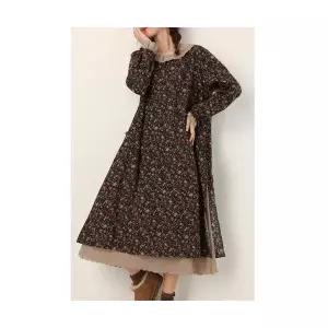 가을 면마 롱스커트 긴팔 여성원피스 루즈핏 프로방스 플라워 롱원피스 ADOR3