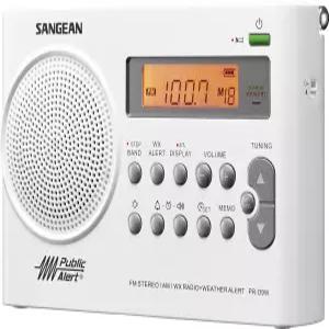 배터리 충전기가 내장된 Sangean PR-D9W 휴대용 AM/FM/NOAA 알림 라디오 흰색