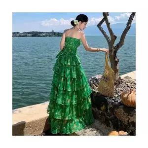 에네로 여성쉬폰원피스 튜브톱 비치 롱스커트 여름 캉캉 원피스 UNO2