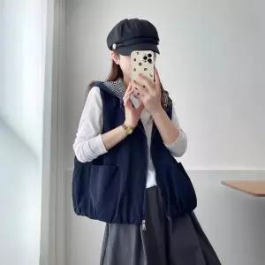 솔저스캐주얼 여자 조끼 포켓 순판 후드 카디건 민소매 OPH1