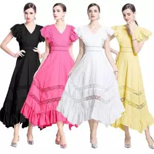 솔저스여친 원피스 날개 펀칭 바캉스룩 레이스 브이넥 OPH1