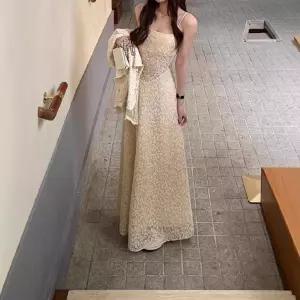 솔저스여사친 원피스 롱 봄 계열 펀칭 소프트 레이스 나시 크림 분위기 허리 OPH1