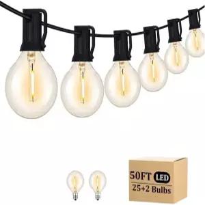 파티 텐트 파티오 가제보 현관 데크 비스트로 뒷마당 발코니 퍼골라 외부 장식용 RYKUG 50피트 LED 야외