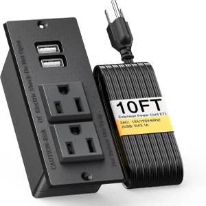 쿵푸킹 데스크톱 파워 그로밋 컨퍼런스 데스크 아웃렛 전원 소켓 2 및 USB 포트 9.85 FT 연장 코드 ETL