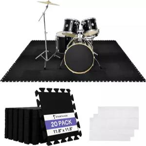 스타페이버 흡음 연동 바닥 매트 20개 11.8인치 x 방음 러그 패드 미끄럼 방지 음향 피아노 카펫 드럼