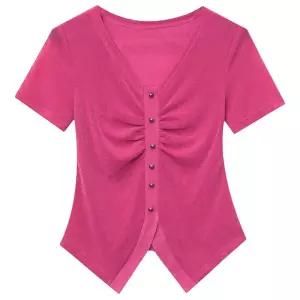 여성 라인댄스복 상의 라틴 방송댄스 가슴셔링 반팔