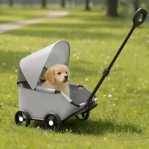 고급 애완동물 유모차 회색 접이식 디자인 조절 가능한 캐노피 소형 개용 왜건 손잡이가 확장된 소형견용