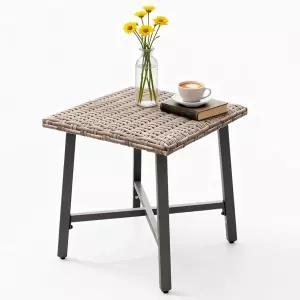 몰리빔 야외 위커 사이드 테이블 작은 사각 파티오 라탄 커피 튼튼한 아연 도금 강철 프레임 뒷마당 데크