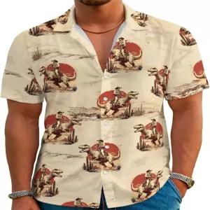 BJU 남성 하와이안 셔츠 여름 해변 열대 휴가 프린트 알로하 캐주얼 반팔 버튼 다운