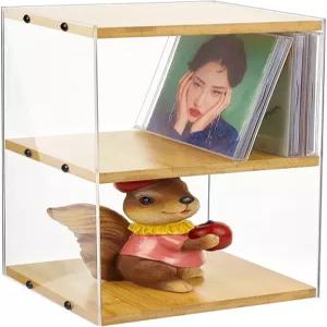 글래스윈즈 2단 레트로 우드 클리어 아크릴 CD 보관 랙 30개의 케이스 영화 및 비디오 게임 DVD 정리함