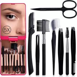 JPNK 눈썹 트리머 키트 8 in 1 가위 전문 그루밍 세트 5배 확대경 포함