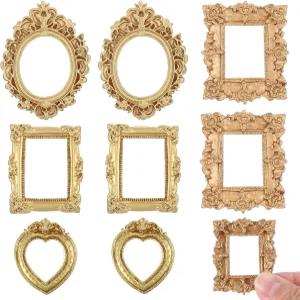 유시안엘비 8개 미니어처 인형의 집 거울 세트 황금 테두리 조각 1/12 스케일 유럽 스타일 빅토리아 바로크
