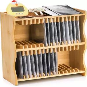 라이엘프 CD 홀더 랙 고무 발이 달린 대나무 정리함 영화 케이스용 DVD 디스플레이 선반 카세트 테이프