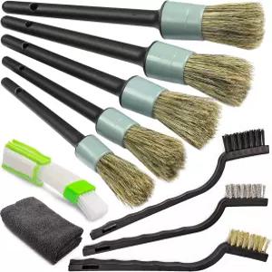 TAKAVU 완성차 디테일 브러시 키트(10개) - 바퀴 인테리어 엔진 베이 청소용 극세사 타월이 포함된 멧돼지