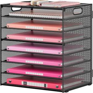 책상용 라바티노 8단 종이 정리함 손잡이가 있는 블랙 메시 레터 트레이 파일 분류함 사무실 교실 용품