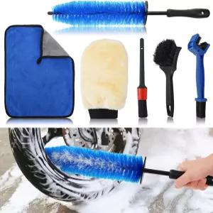 Acshio 모터사이클 청소 브러시 키트 6종 세트 디테일 워시 이지 리치 체인 뻣뻣한 타이어 울 미트