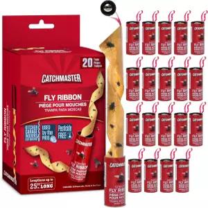 캐치마스터 플라이 리본 20팩 야외 및 실내용 벌레 과일 파리 트랩 프리미엄 접착식 끈적끈적한 스트립
