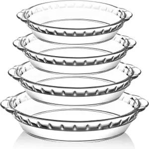 유리 파이 접시 4팩 MCIRCO 딥 팬 세트(7 /8 /9 /10 ) 베이킹 및 서빙용 손잡이가 있는 투명
